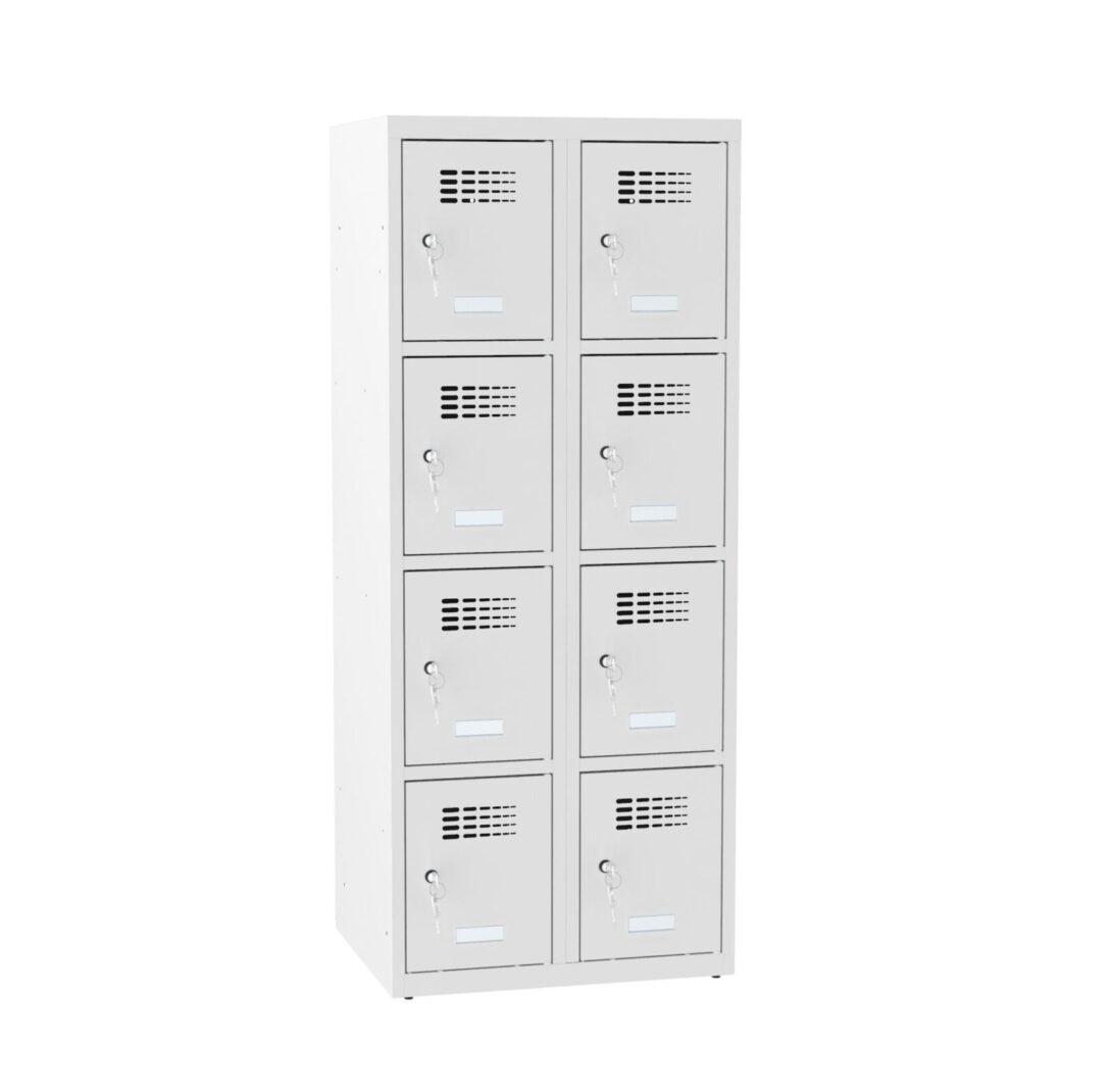 Skříň pro děti MSus 324S je nízká kovová šatní skříň s dlouhými dveřmi. Vhodná pro předškoláky a žáky prvního stupně díky snížené výšce.