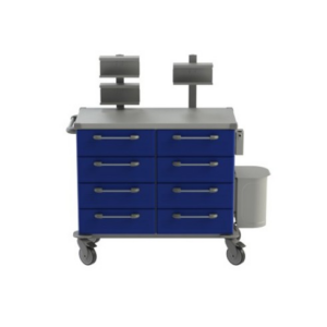 Lékový vozík 11 je nemocniční lékový vozík. Vzorová sestava lékárnického vozíku. Produkt lze upravit podle požadavků a potřeb zákazníka. Vybavení vozíku na obrázku viz popis níže.