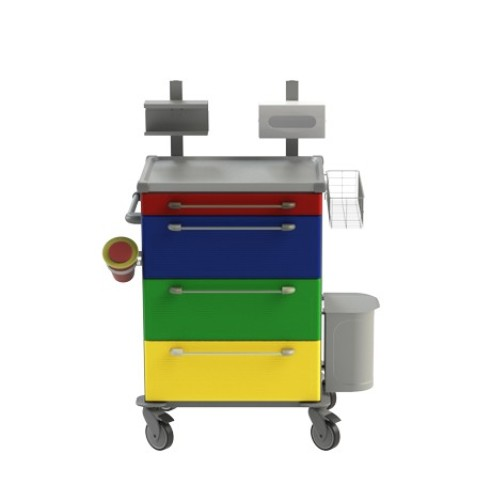 Převazový vozík 05 je vozík na převazy. Vzorová sestava vozíku pro převazy pacientů. Produkt lze upravit podle požadavků a potřeb zákazníka. Vybavení vozíku na obrázku viz popis níže.