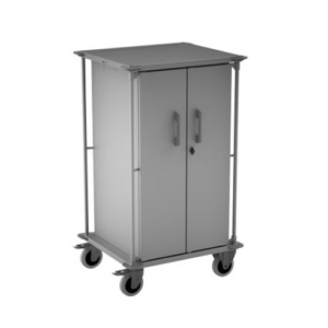 Vozík na sterilizační kontejnery 0071 je přepravní skříň na sterilizační kontejnery. Konstrukce kovového vozíku je vyrobena v nerezovém provedení AISI 304. Vozík má dvoustěnné, prachotěsné a uzamykatelné dveře s úhlem otevírání 270°.